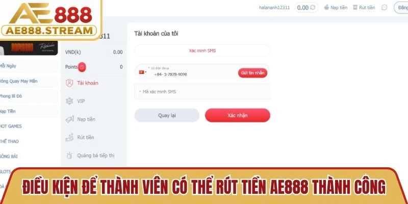 Điều kiện để thành viên có thể rút tiền AE888 thành công