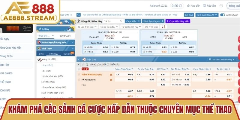 Khám phá các sảnh cá cược hấp dẫn thuộc chuyên mục thể thao AE888