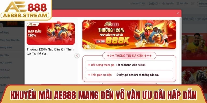 Khuyến mãi AE888 mang đến vô vàn ưu đãi hấp dẫn cho người chơi
