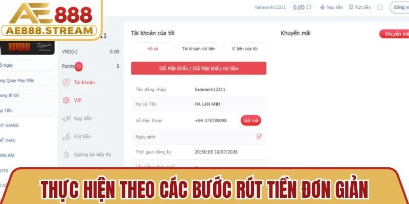 Thực hiện theo các bước rút tiền đơn giản để nhận thưởng về ngân hàng